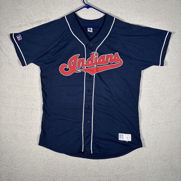 Cleavland Indians Jersey Size XXL Russell Athletic Nublend USA Navy Blue - Picture 1 of 11